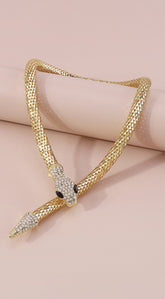 Snake Rhinestone Choker Necklace - Gold